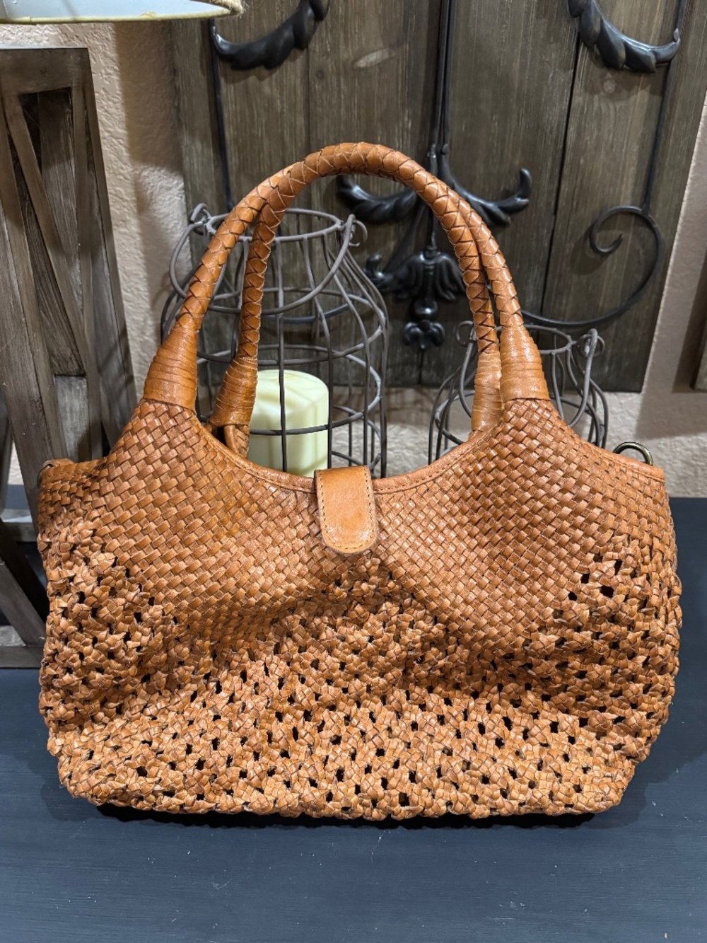 Saddle brown leather handbag